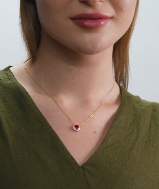 Octagon Necklace with Red Center