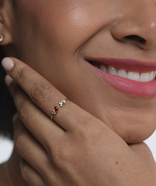 Heart-Cut Garnet & Diamond Cluster Ring