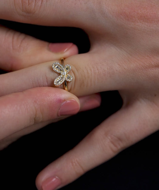 14K Gold Butterfly Diamond Ring