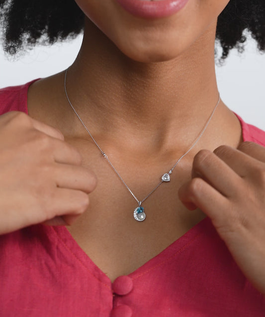 Double Heart Blue Gemstone Necklace