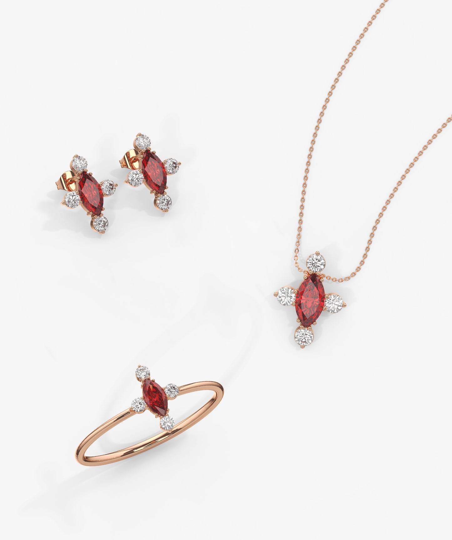 14k Gold Red Gemstone Diamond Set