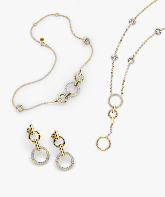 14k Gold Diamond Circle Jewelry Set