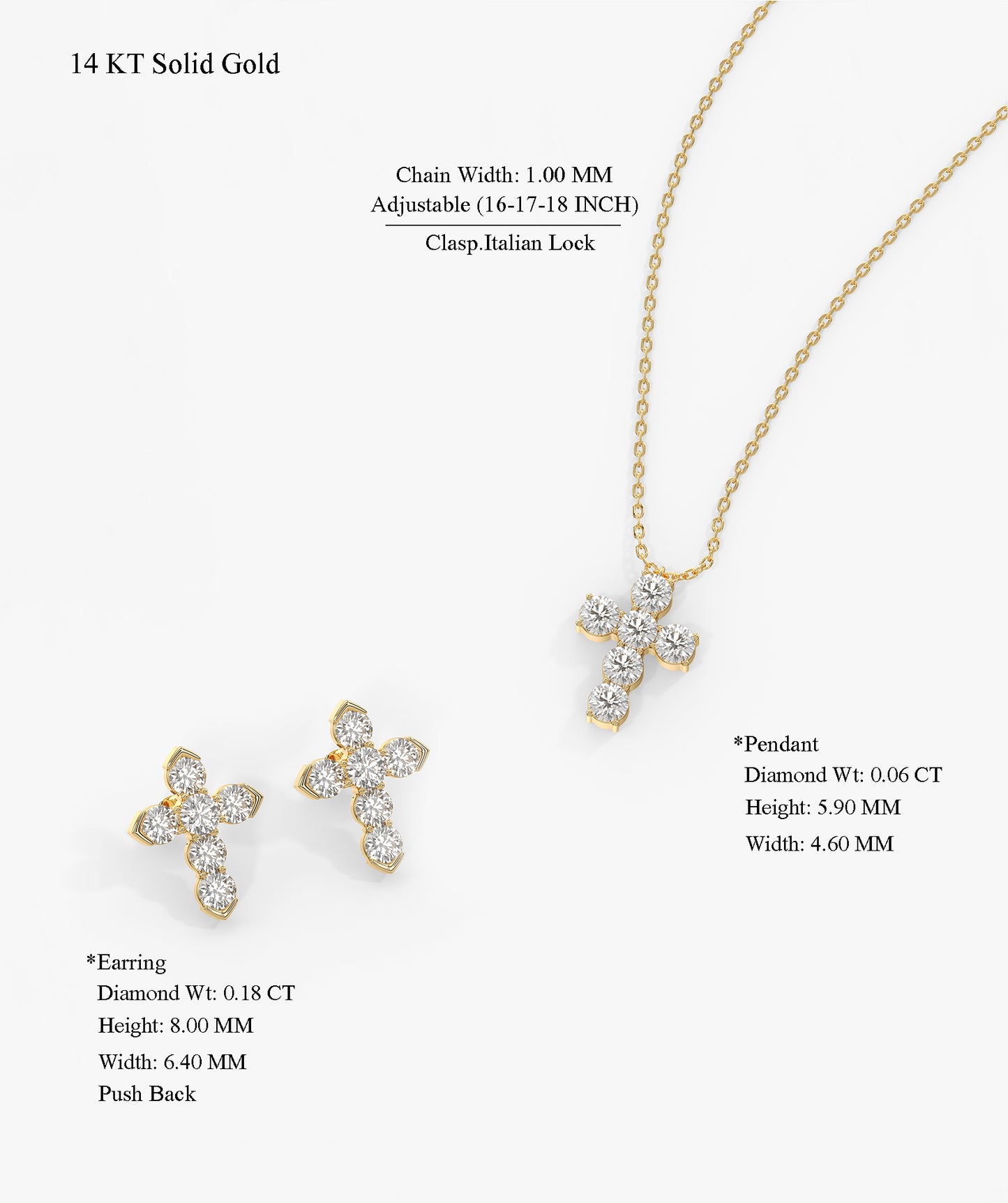 14K Gold Diamond Cross Jewelry Set