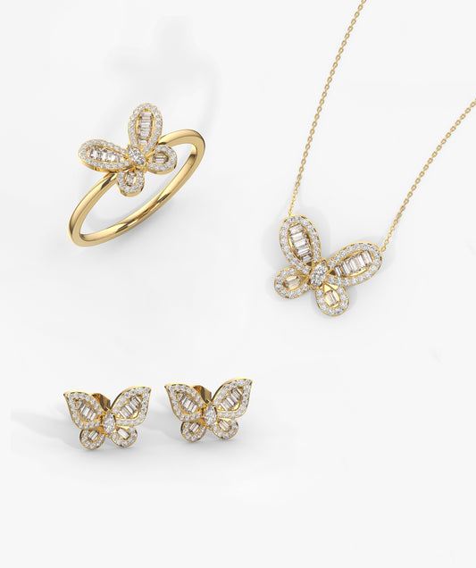 Solid 14K Gold Butterfly Jewelry Set