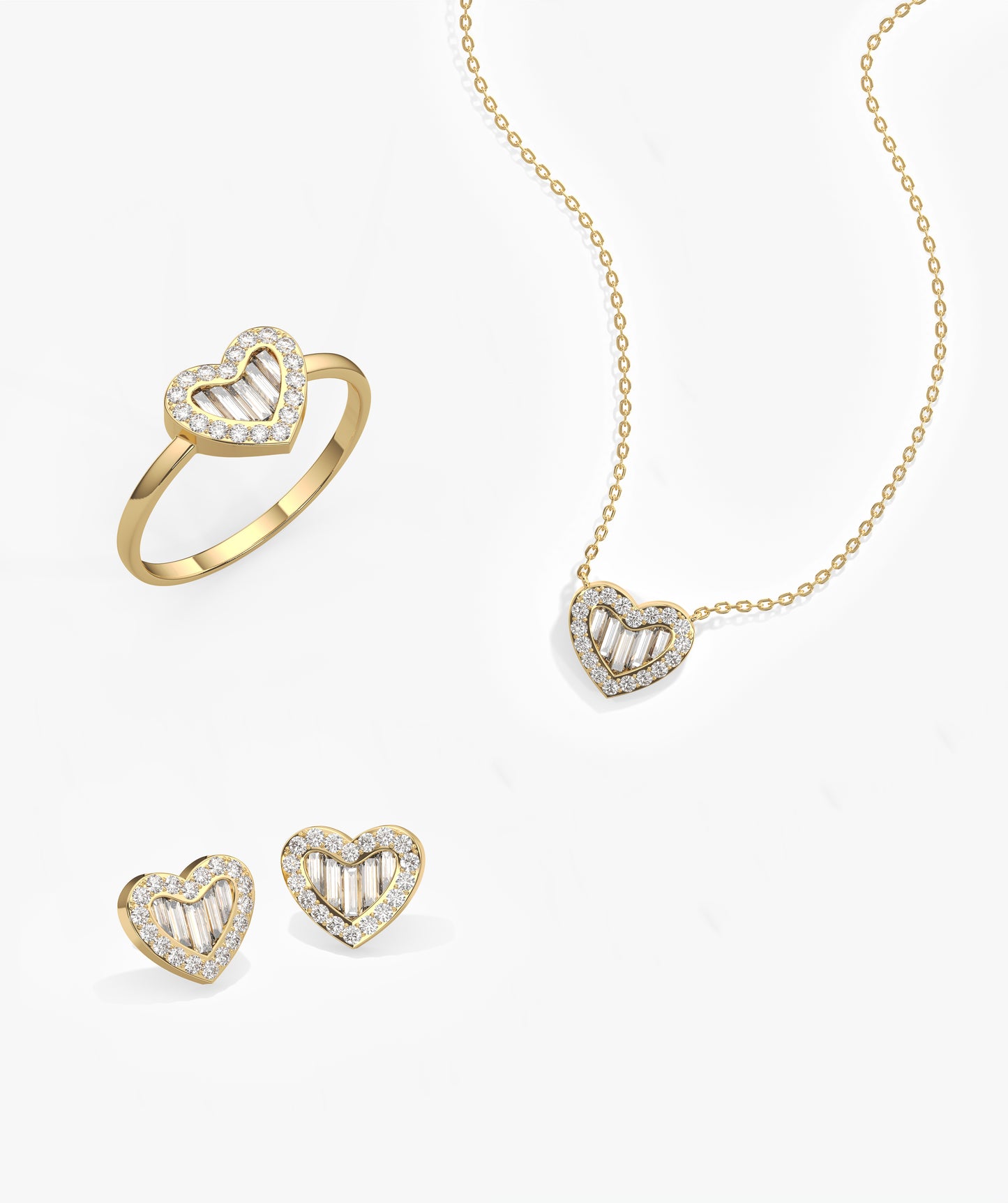 14K Gold Heart Jewelry Set