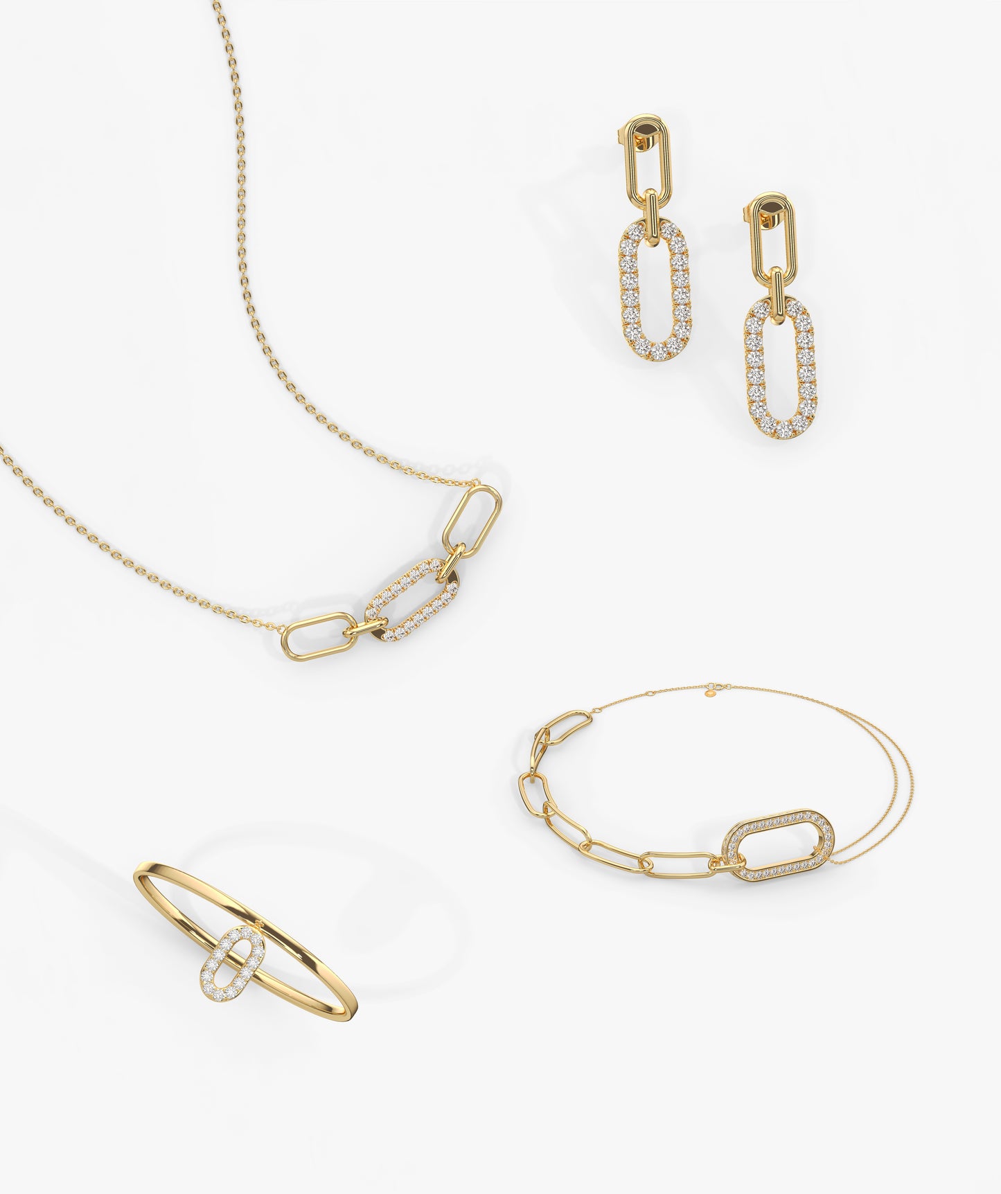 Diamond Paperclip Link Jewelry Set