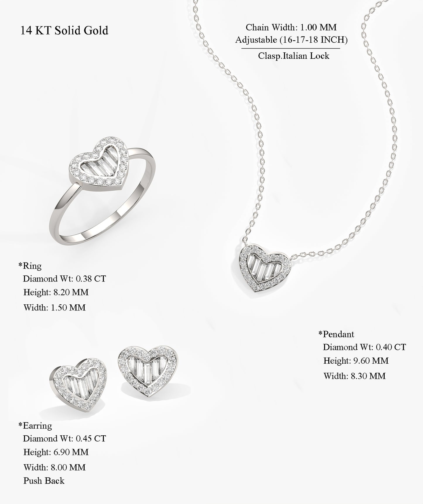 14K Gold Heart Jewelry Set