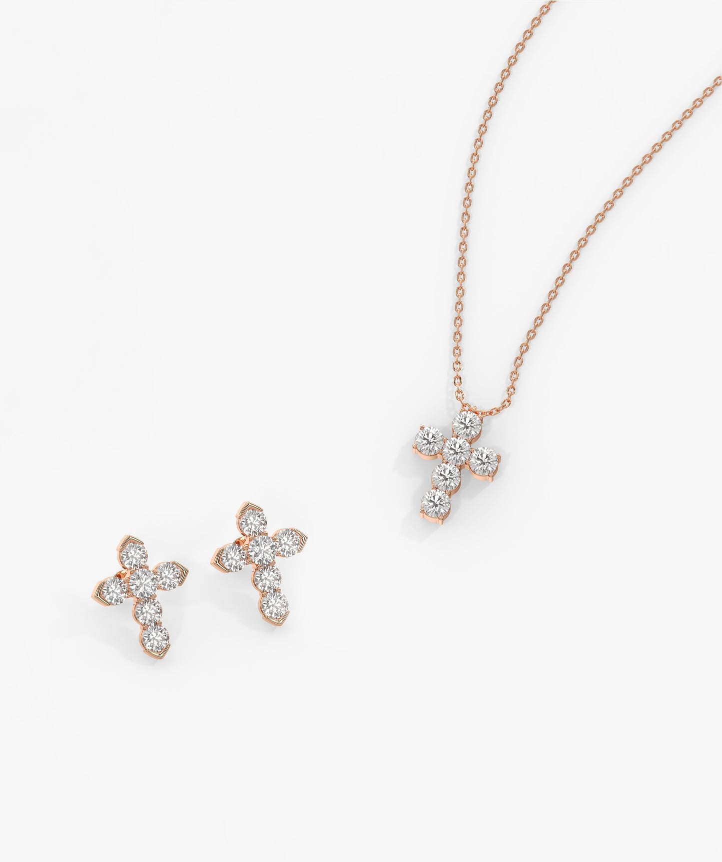 14K Gold Diamond Cross Jewelry Set