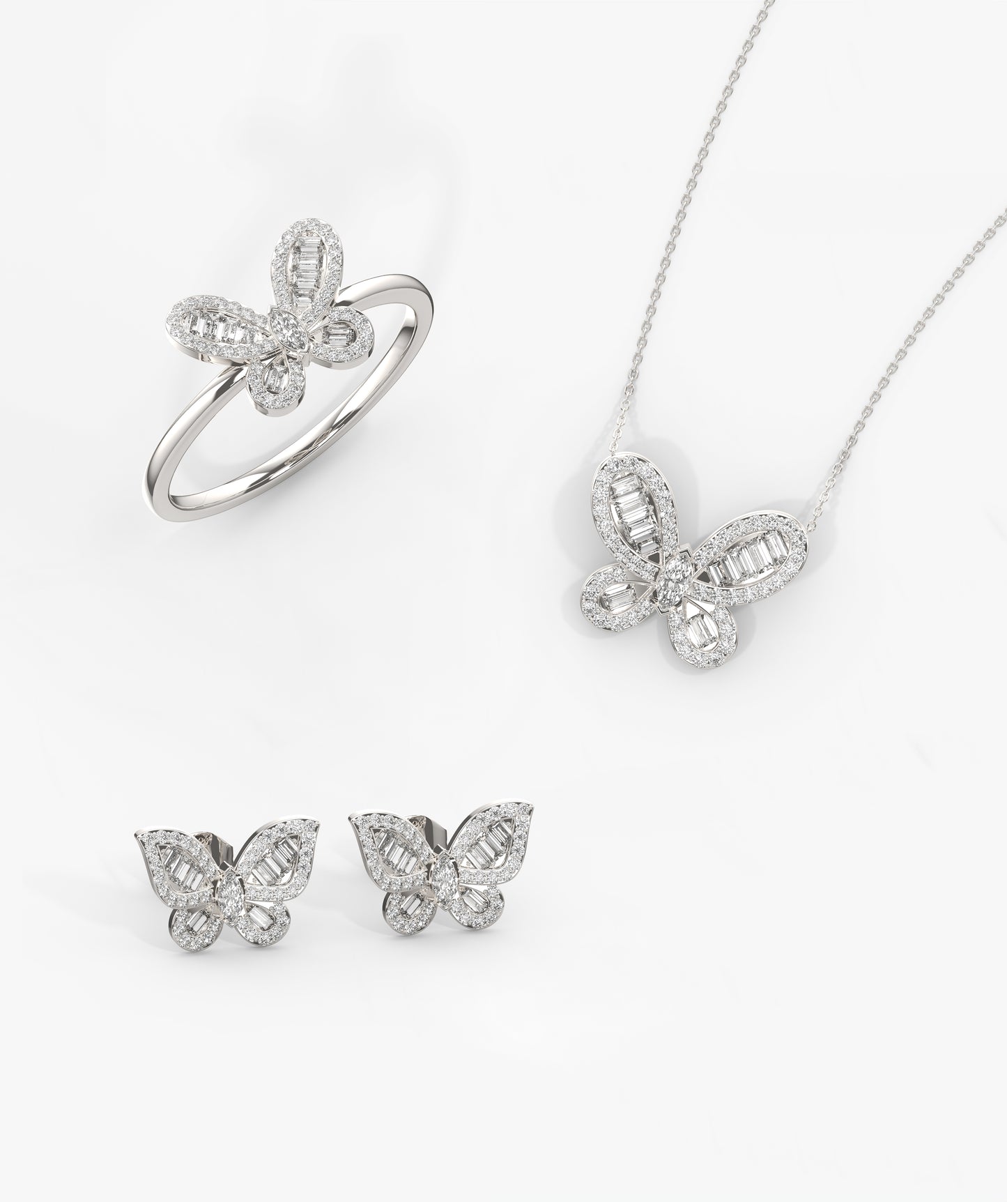 Solid 14K Gold Butterfly Jewelry Set