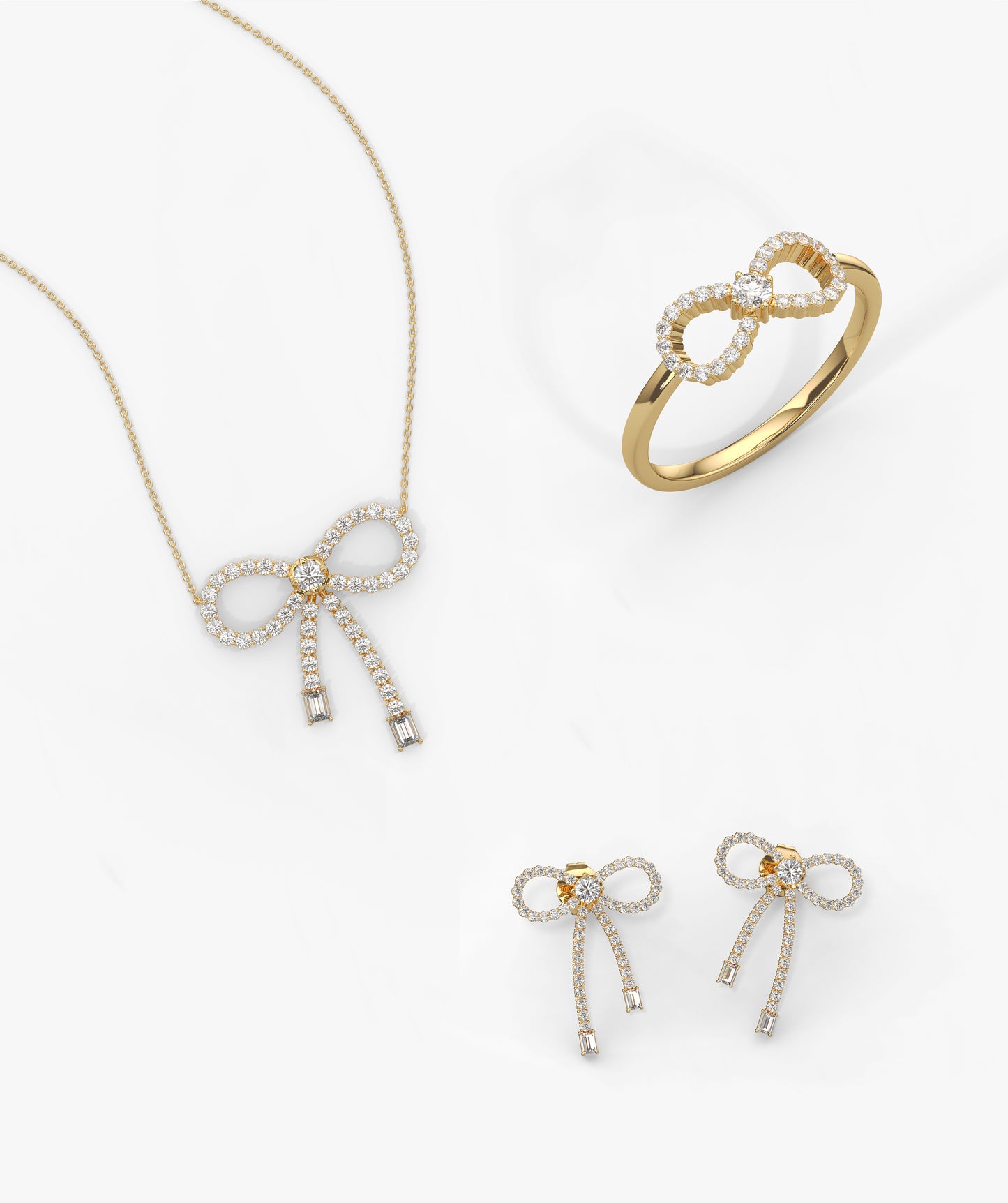 Minimalist 14K Gold Diamond Bow Set