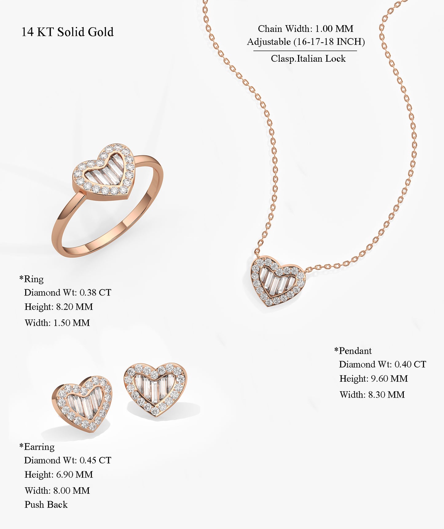 14K Gold Heart Jewelry Set