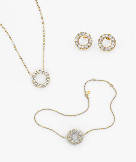 14K Gold Diamond Circle Jewelry Set