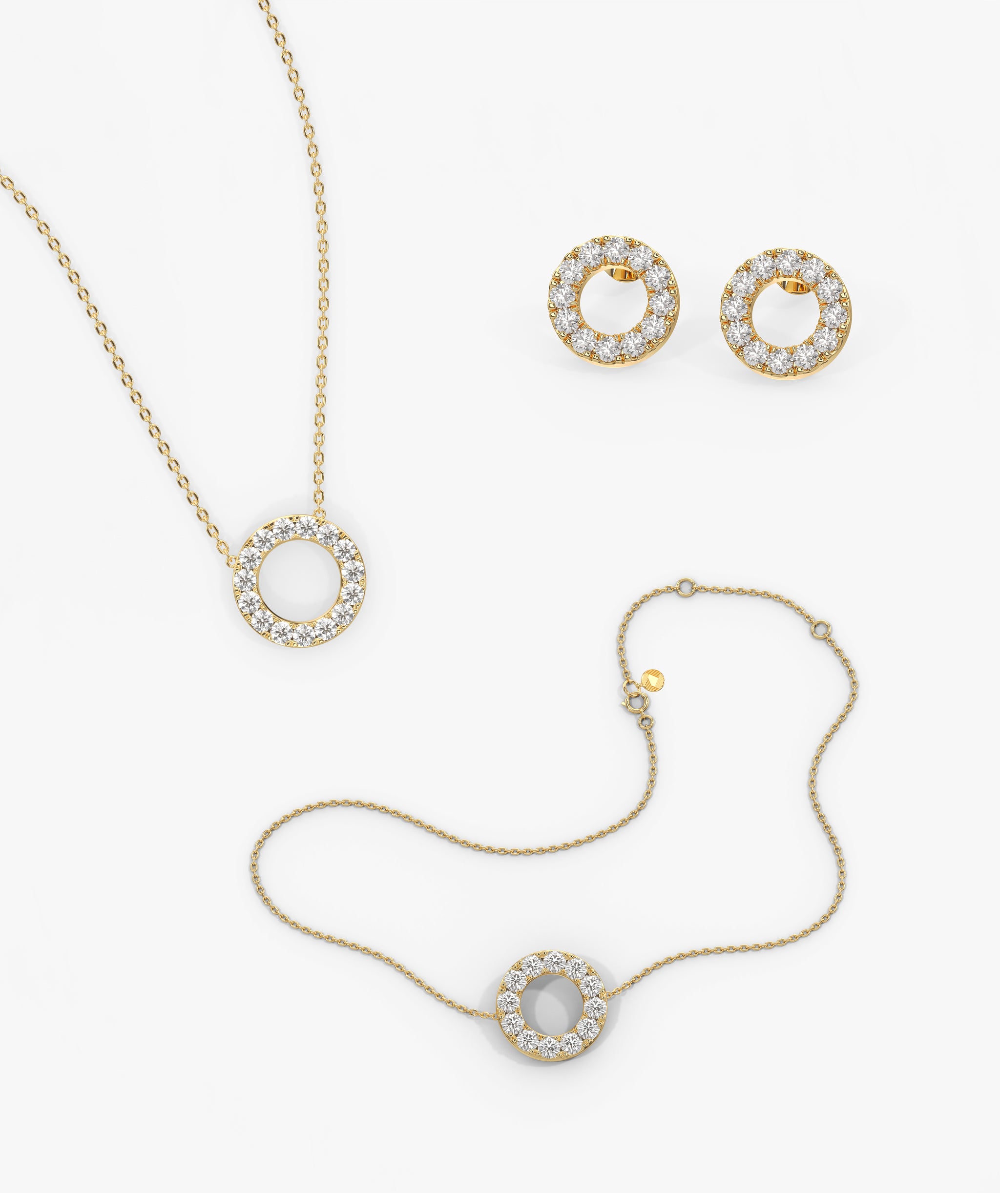 14K Gold Diamond Circle Jewelry Set
