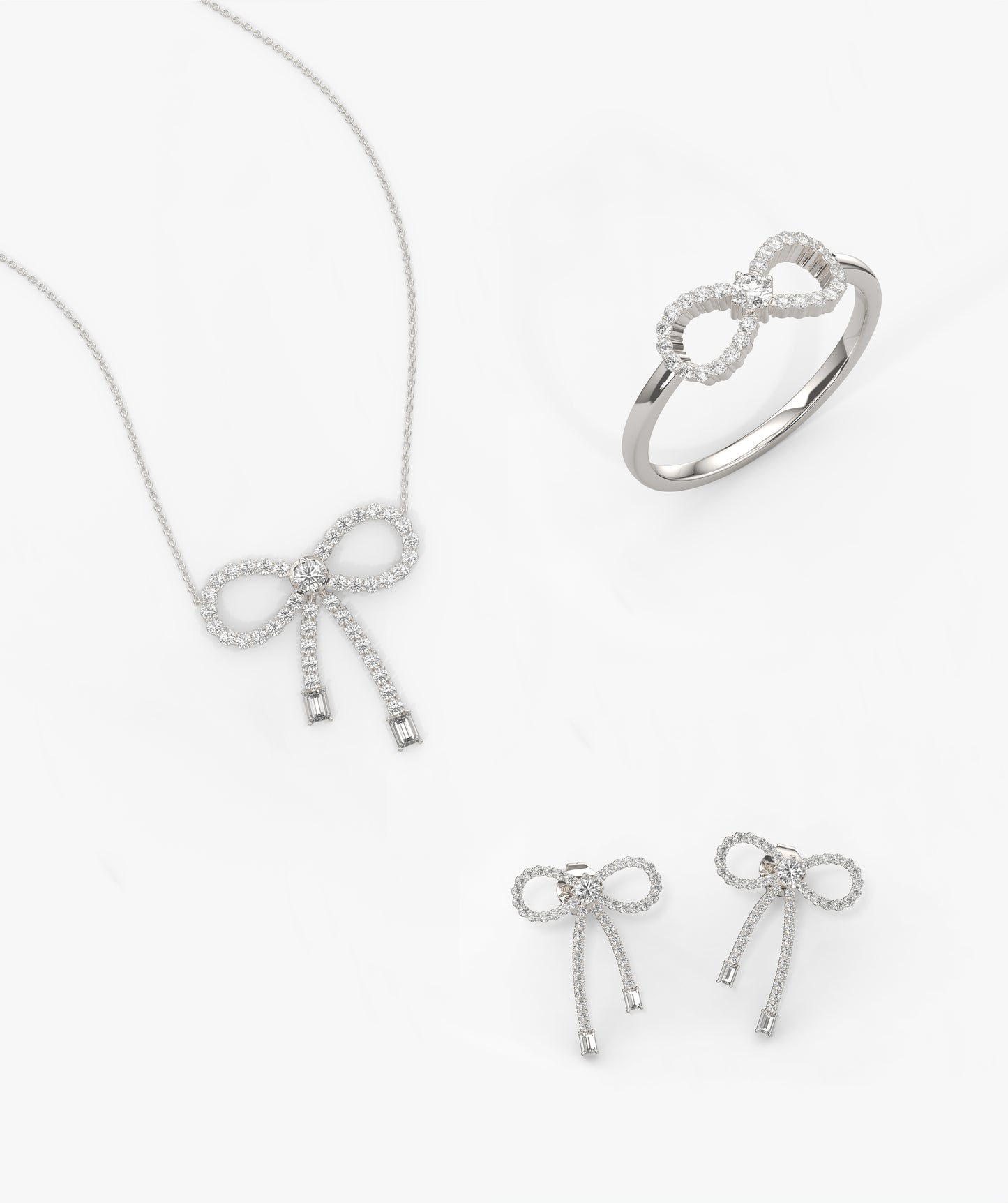 Minimalist 14K Gold Diamond Bow Set