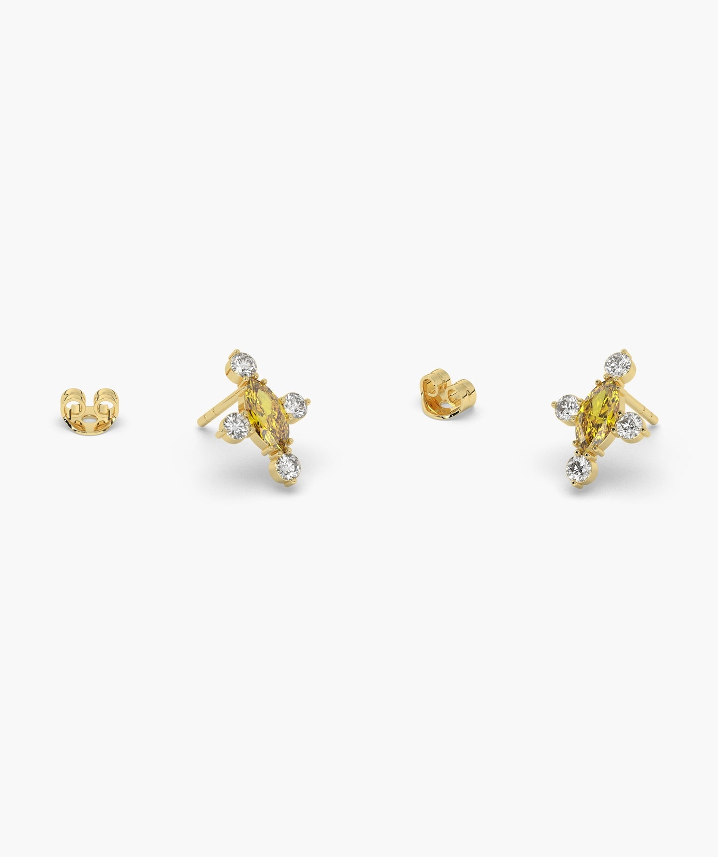 Marquise Red Diamond Compass Cluster Stud Earrings