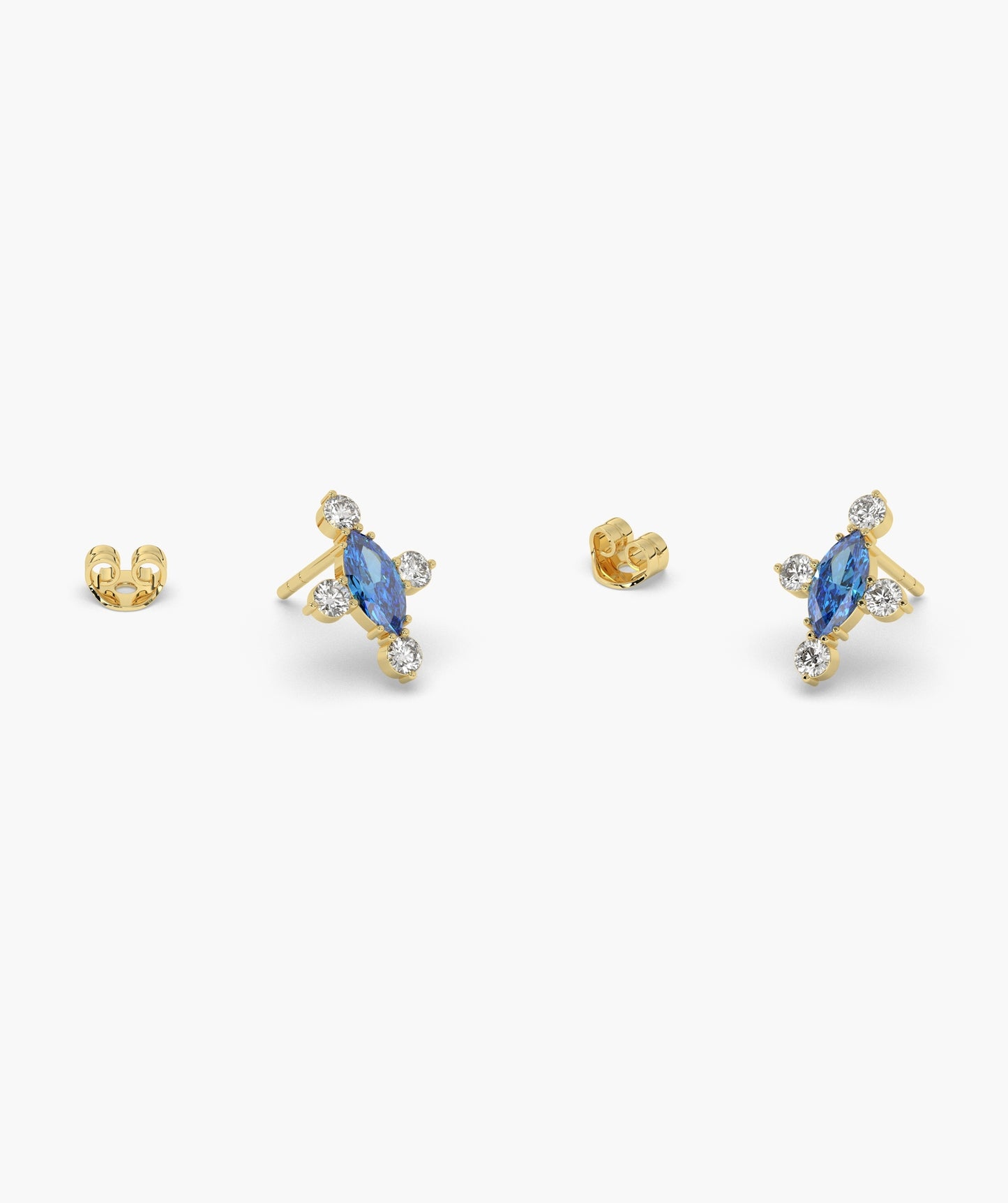 Marquise Red Diamond Compass Cluster Stud Earrings