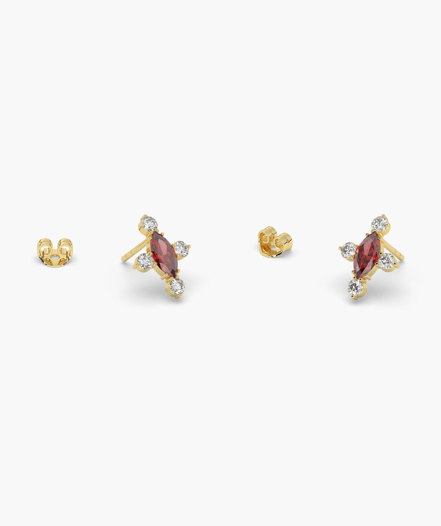 Marquise Red Diamond Compass Cluster Stud Earrings