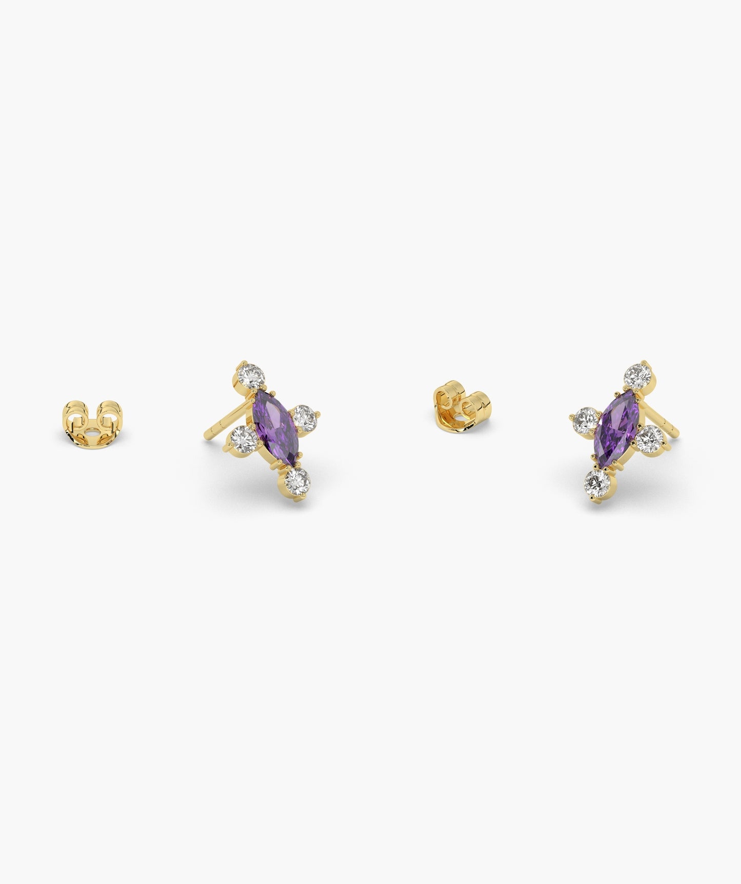 Marquise Red Diamond Compass Cluster Stud Earrings