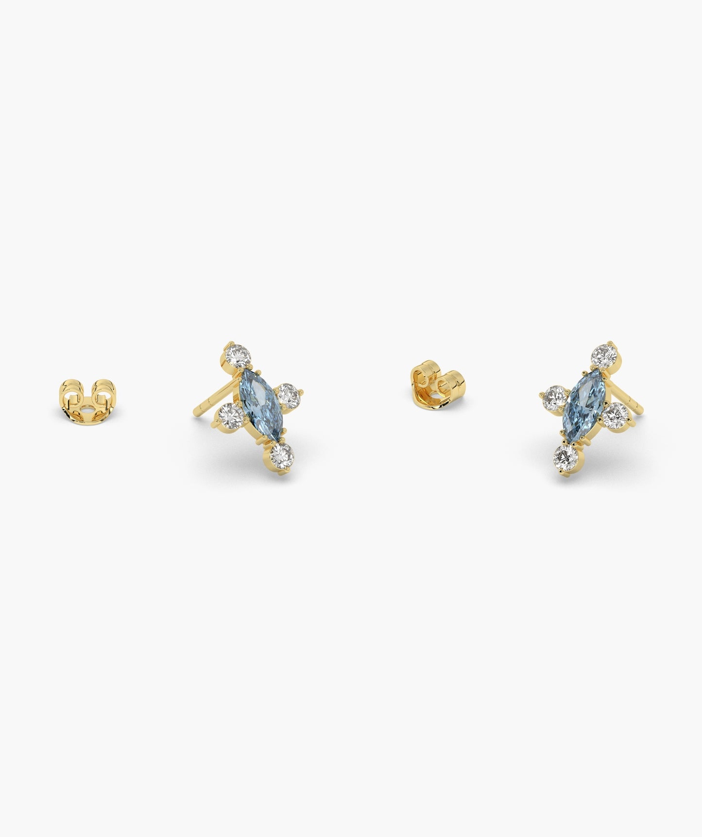 Marquise Red Diamond Compass Cluster Stud Earrings