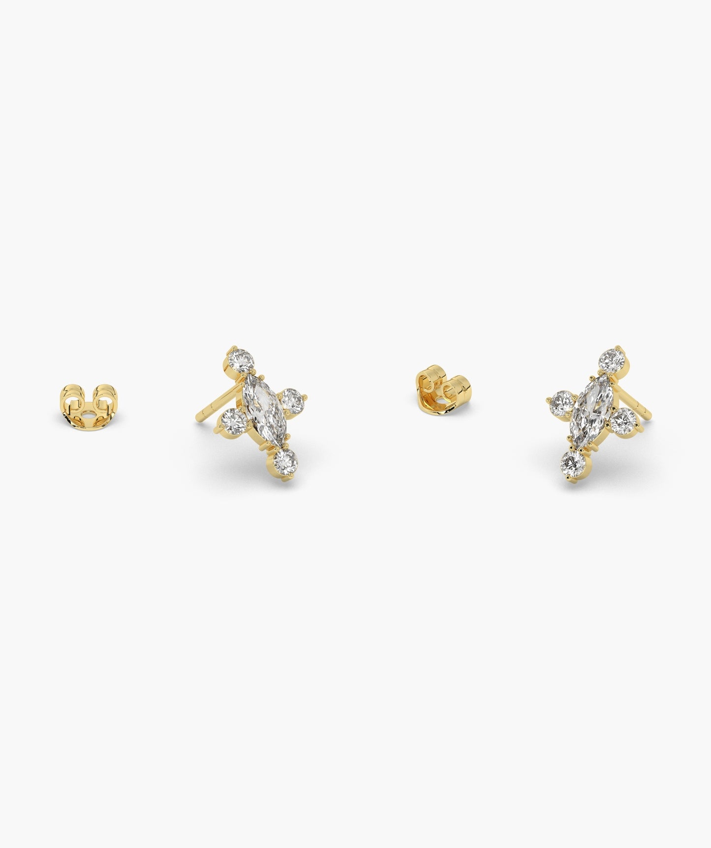 Marquise Red Diamond Compass Cluster Stud Earrings