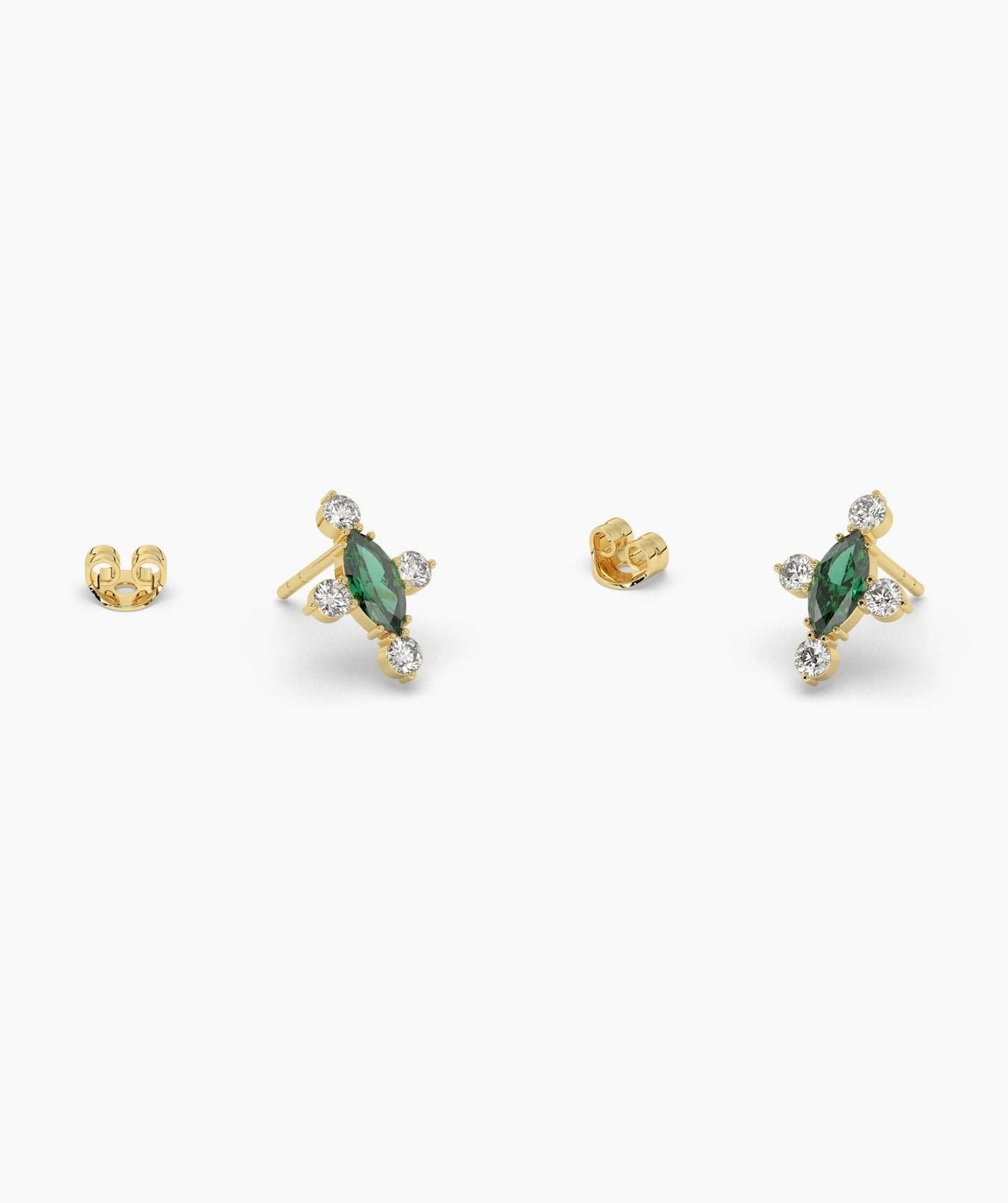 Marquise Red Diamond Compass Cluster Stud Earrings