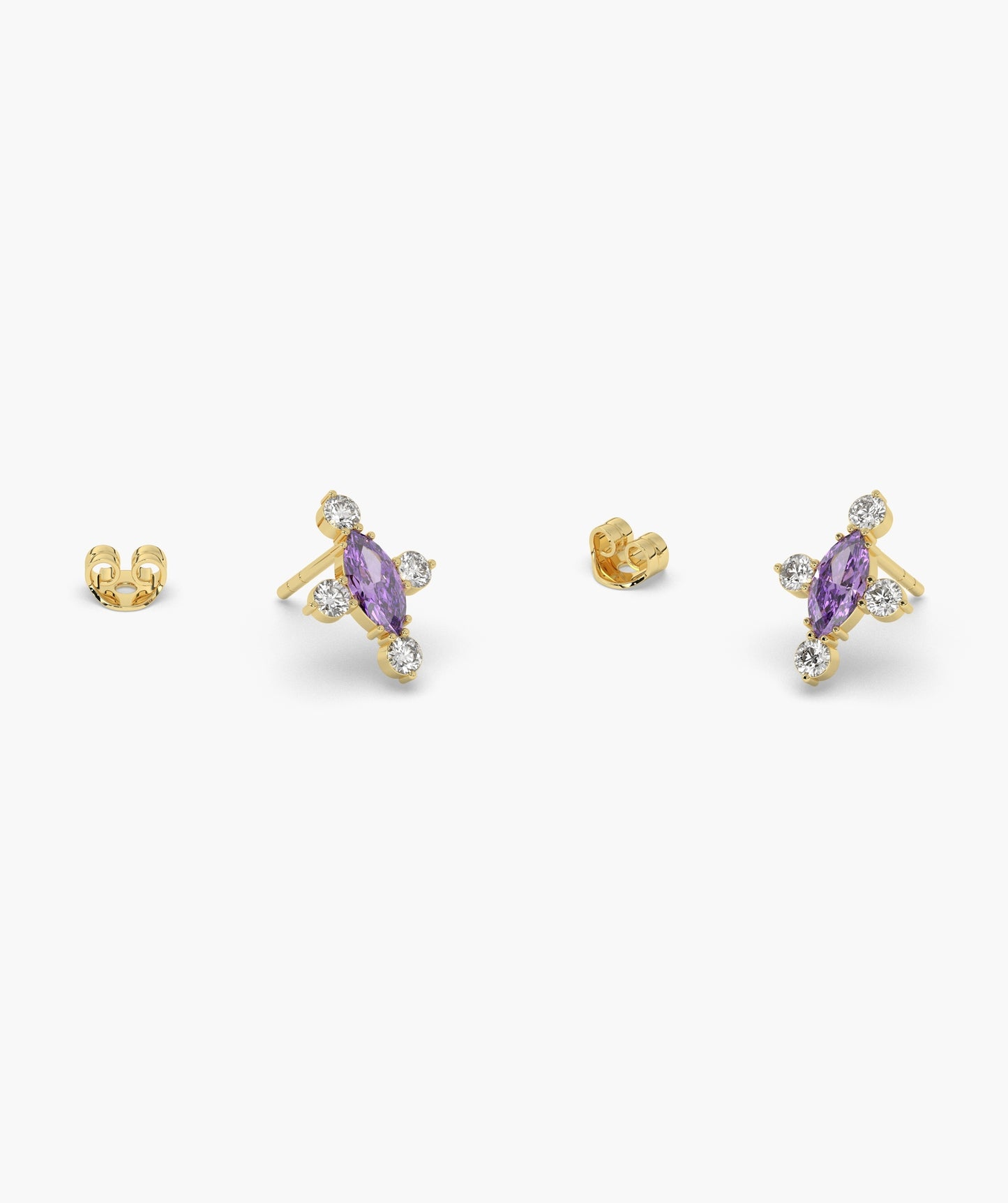 Marquise Red Diamond Compass Cluster Stud Earrings