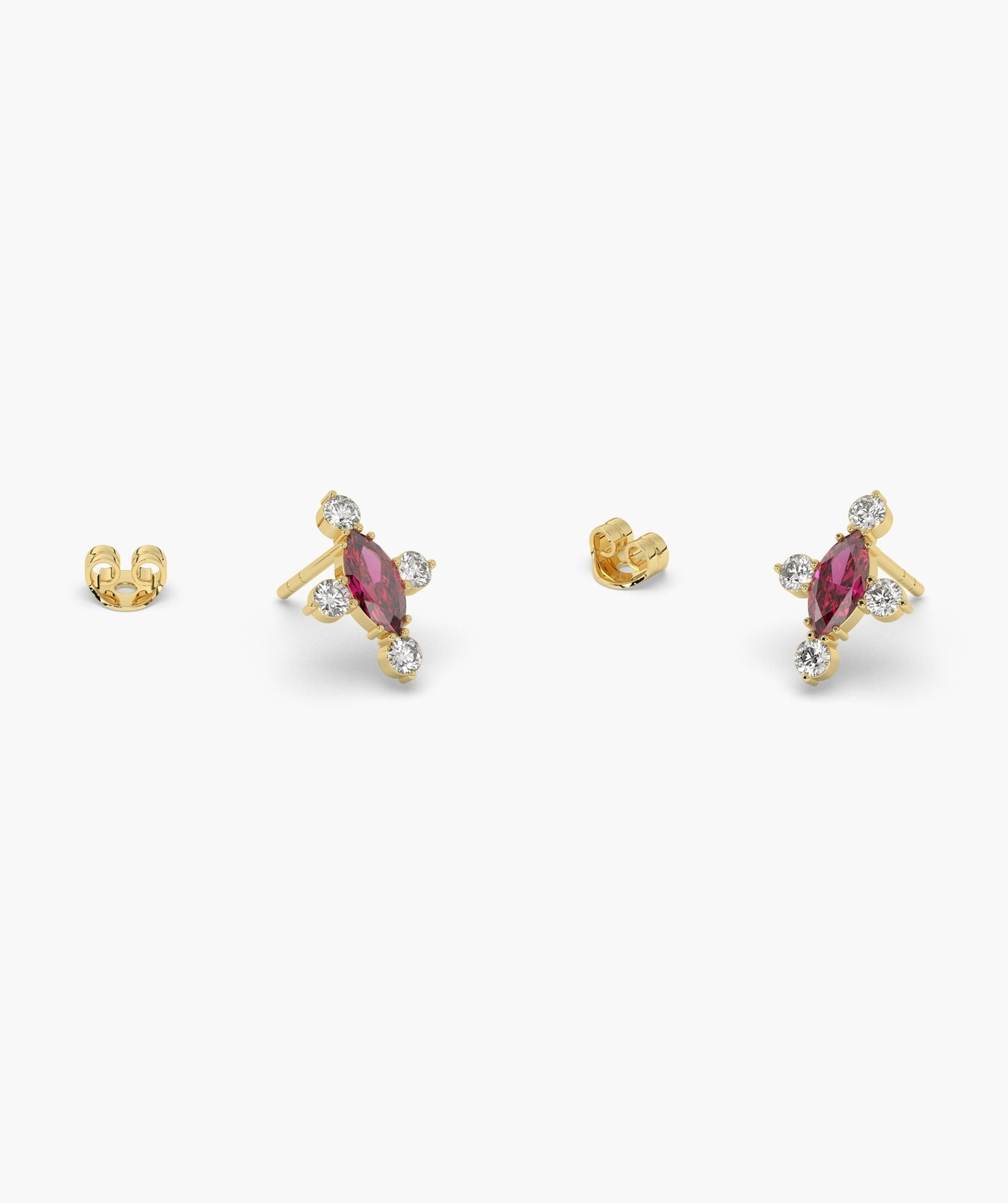 Marquise Red Diamond Compass Cluster Stud Earrings
