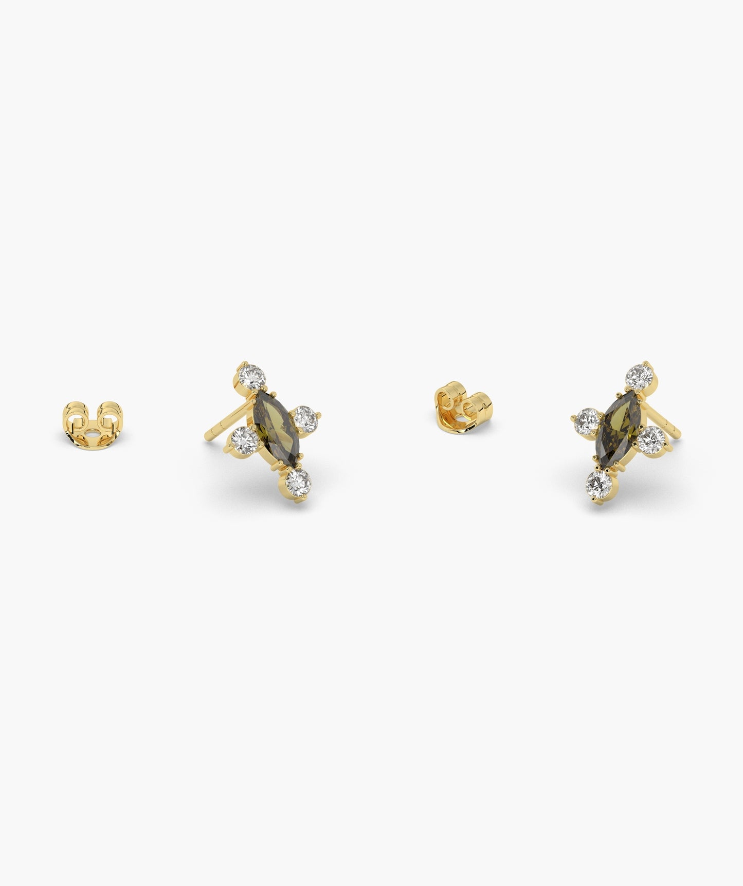 Marquise Red Diamond Compass Cluster Stud Earrings