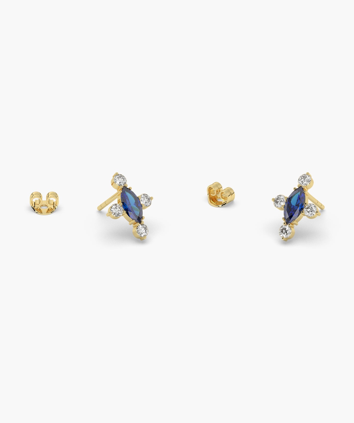 Marquise Red Diamond Compass Cluster Stud Earrings