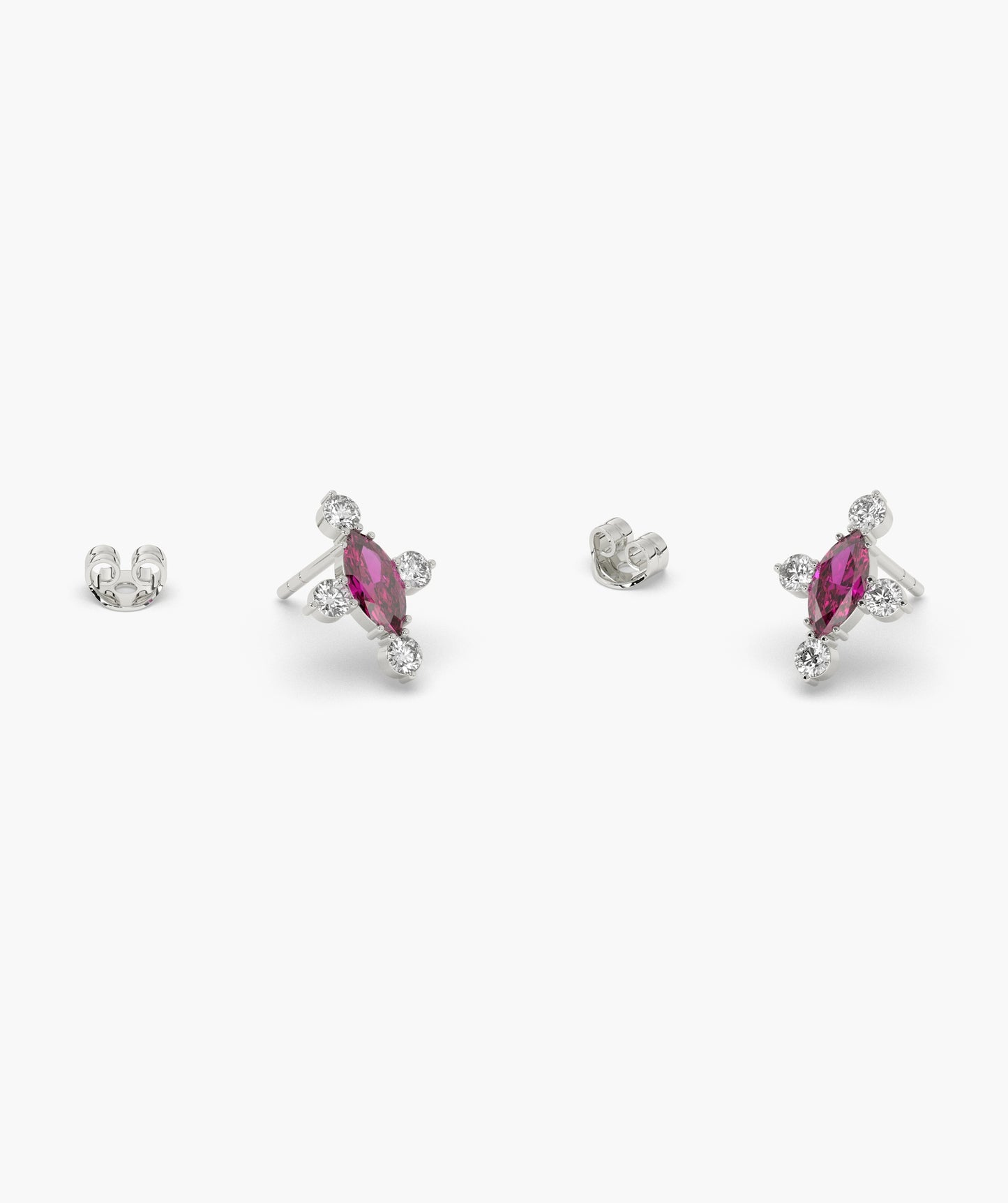 Marquise Red Diamond Compass Cluster Stud Earrings