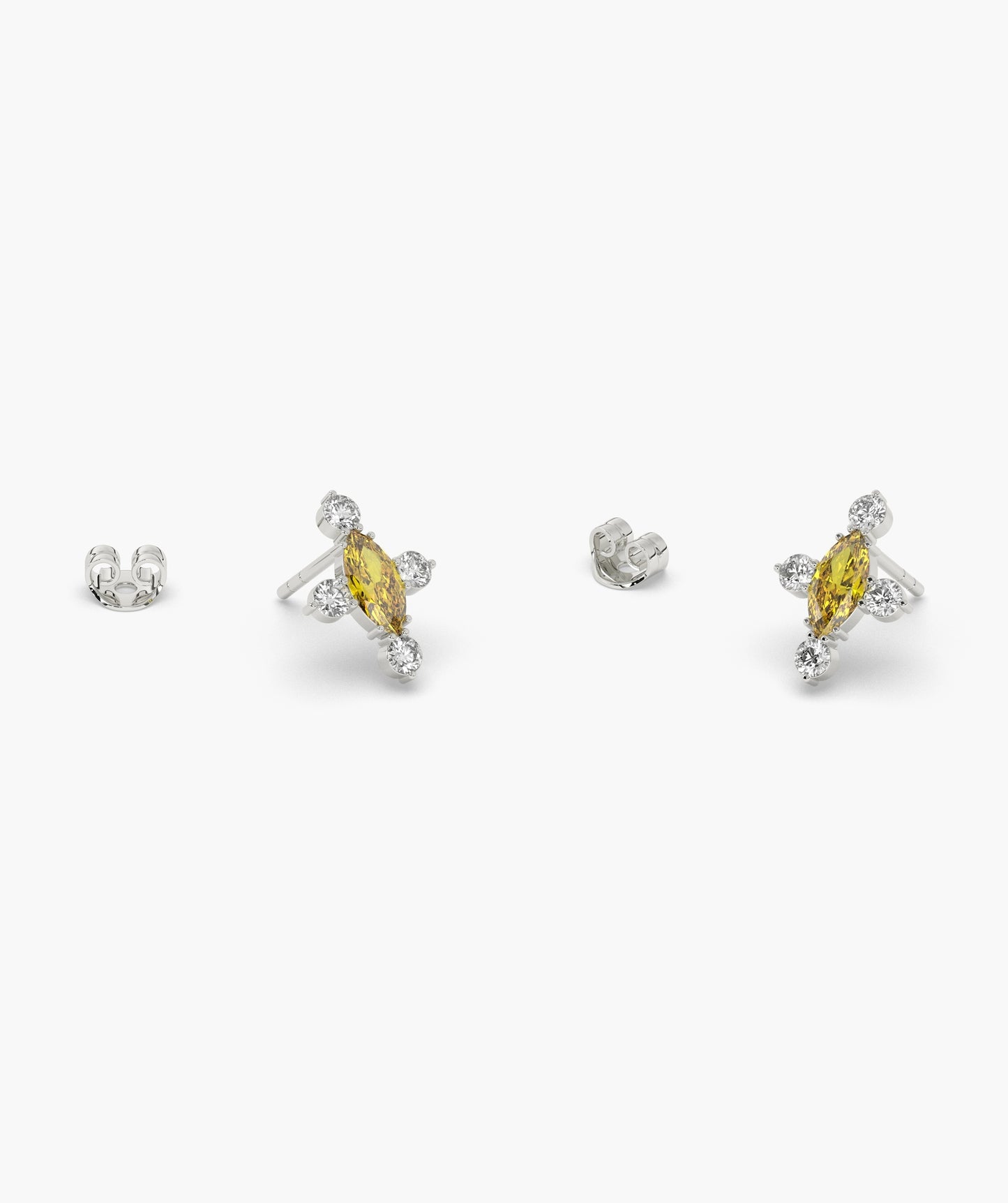 Marquise Red Diamond Compass Cluster Stud Earrings