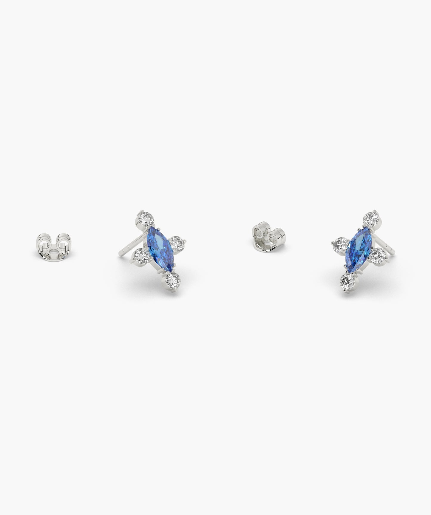 Marquise Red Diamond Compass Cluster Stud Earrings