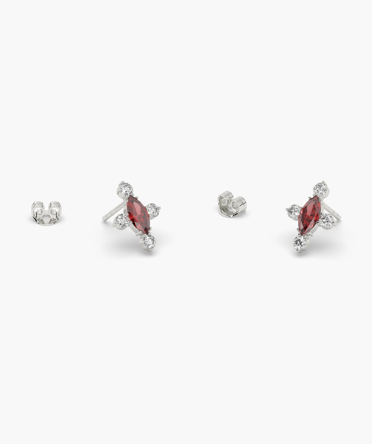 Marquise Red Diamond Compass Cluster Stud Earrings