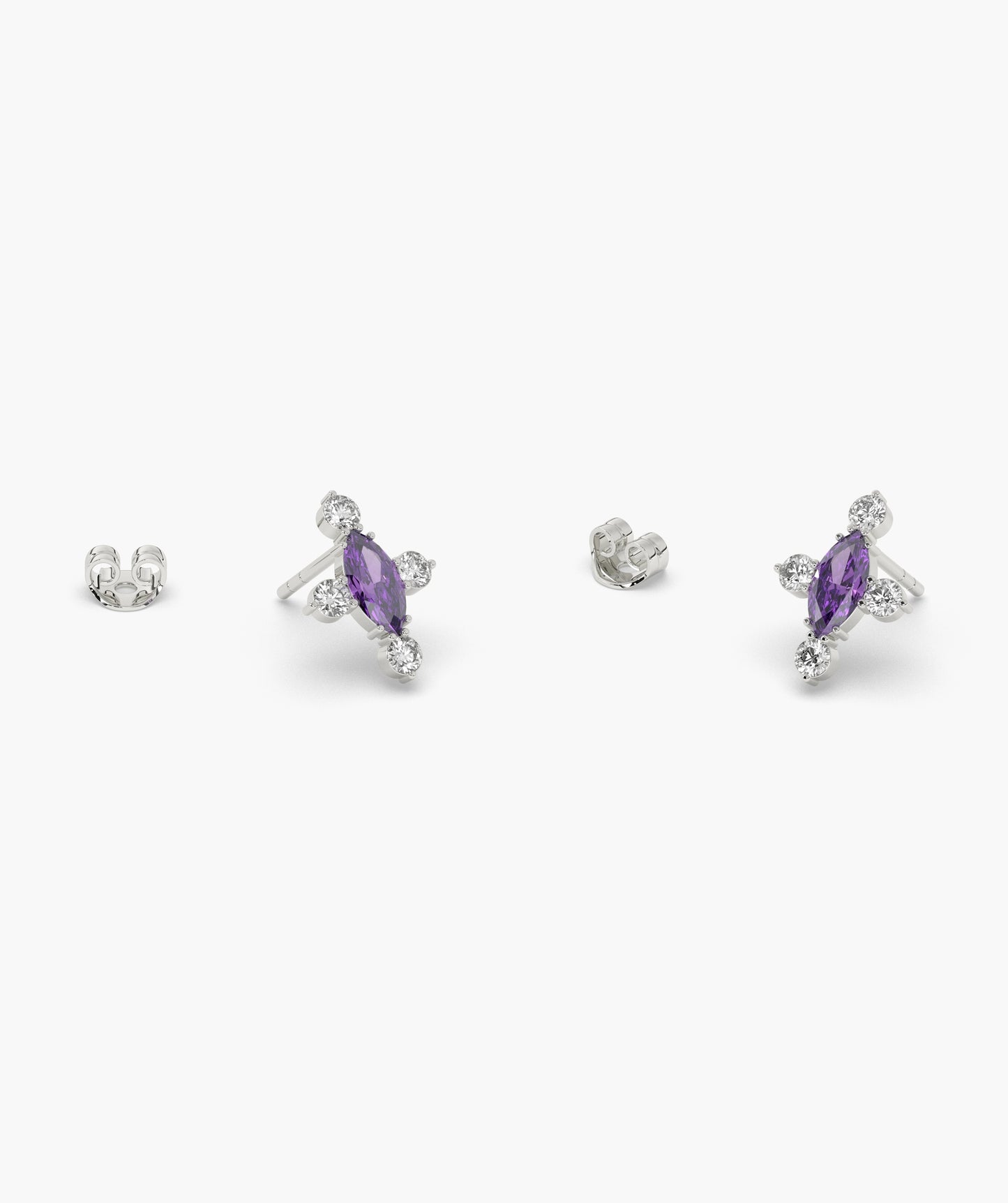 Marquise Red Diamond Compass Cluster Stud Earrings