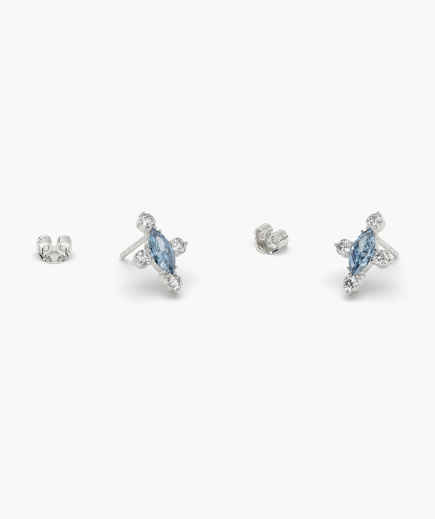 Marquise Red Diamond Compass Cluster Stud Earrings