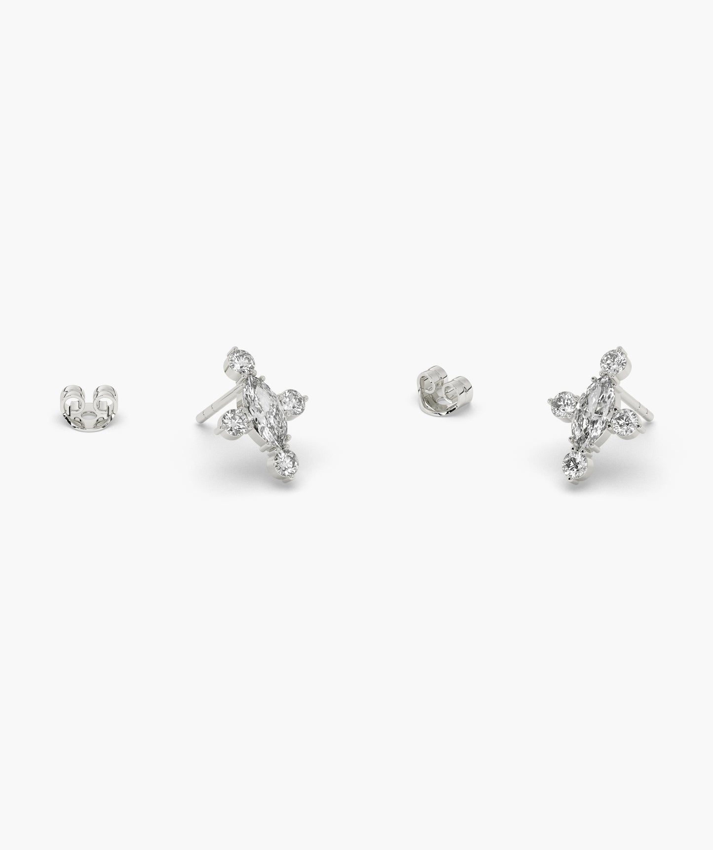 Marquise Red Diamond Compass Cluster Stud Earrings