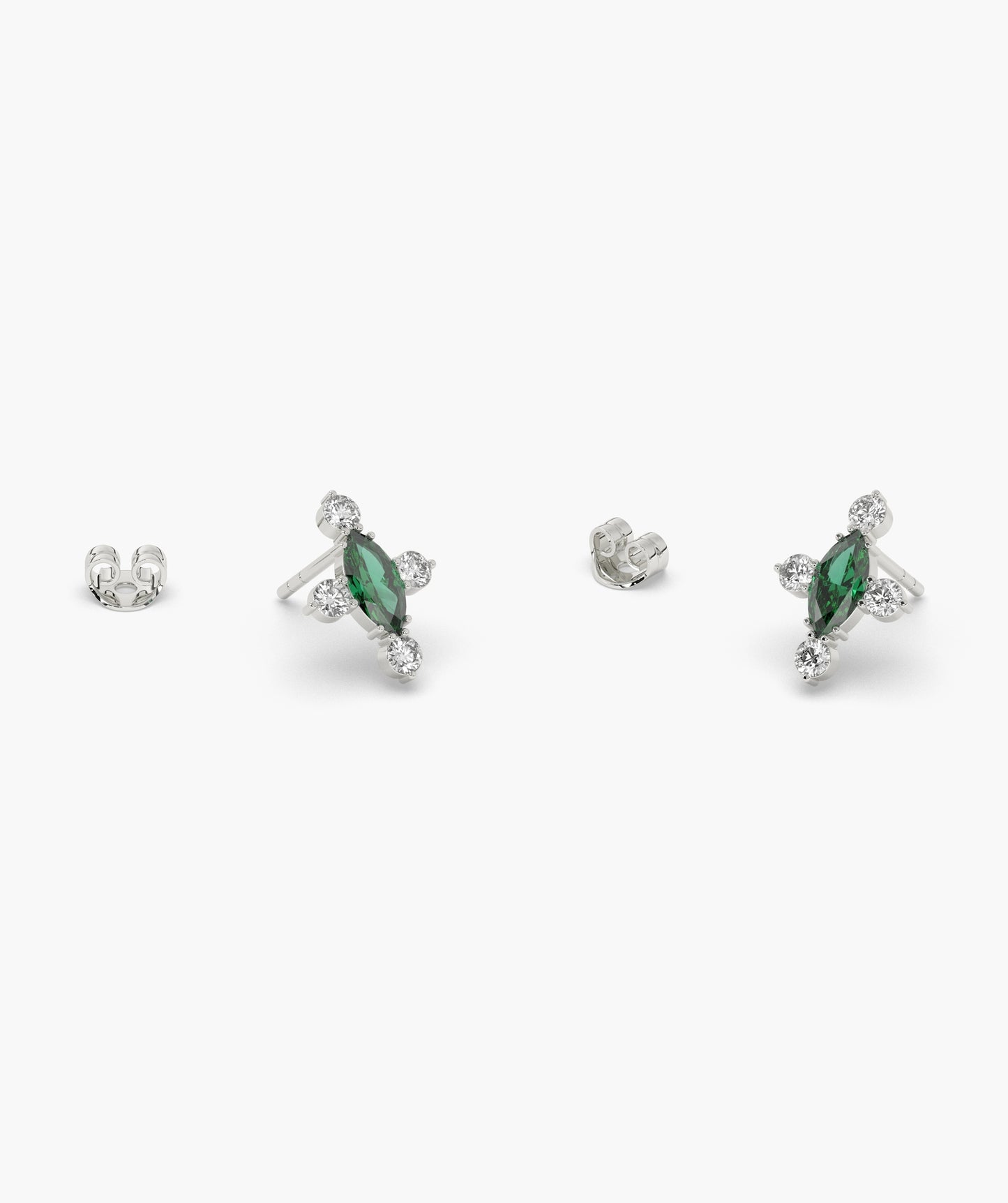 Marquise Red Diamond Compass Cluster Stud Earrings