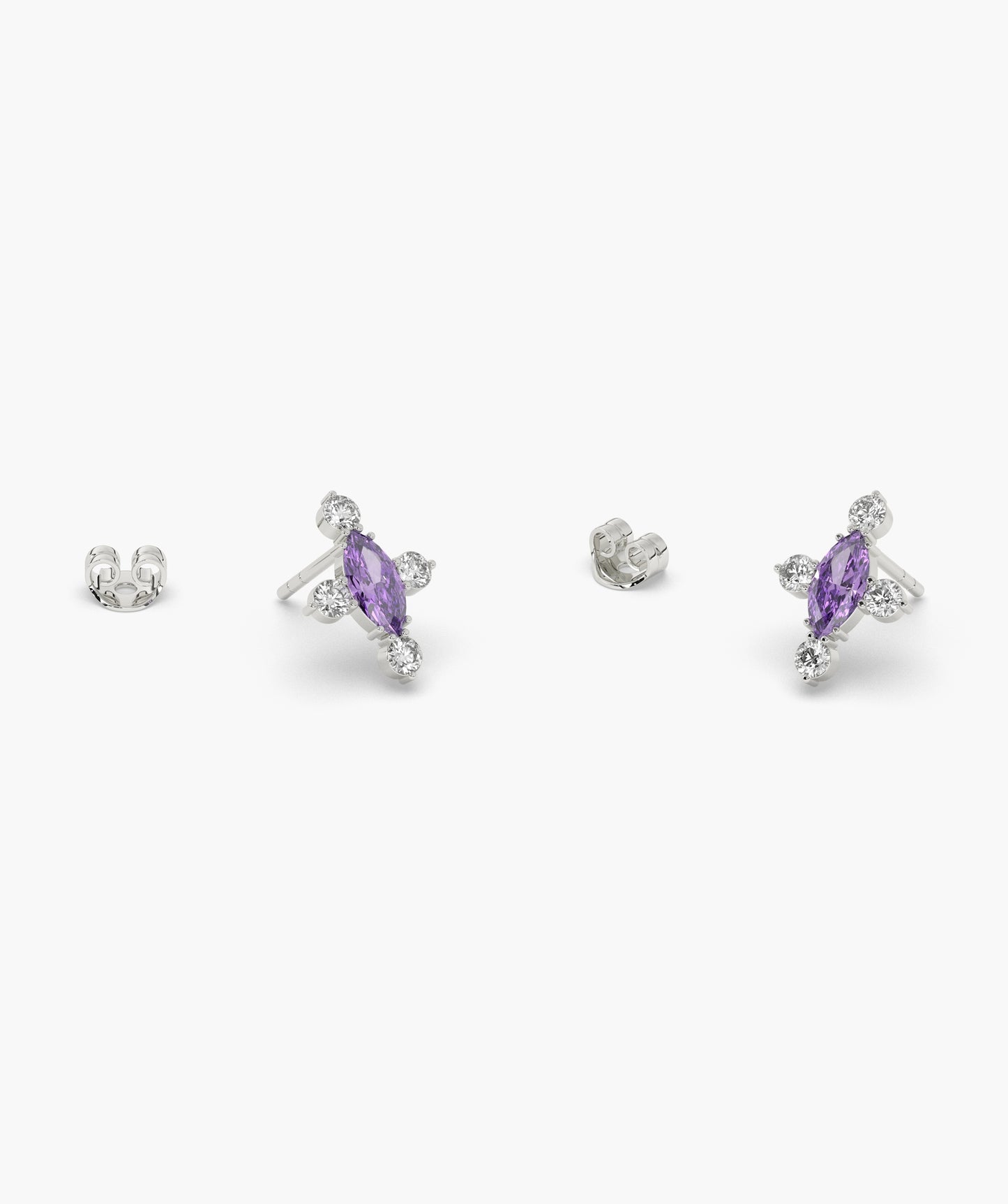 Marquise Red Diamond Compass Cluster Stud Earrings