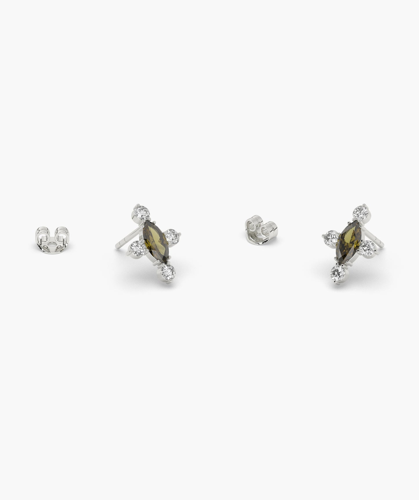 Marquise Red Diamond Compass Cluster Stud Earrings