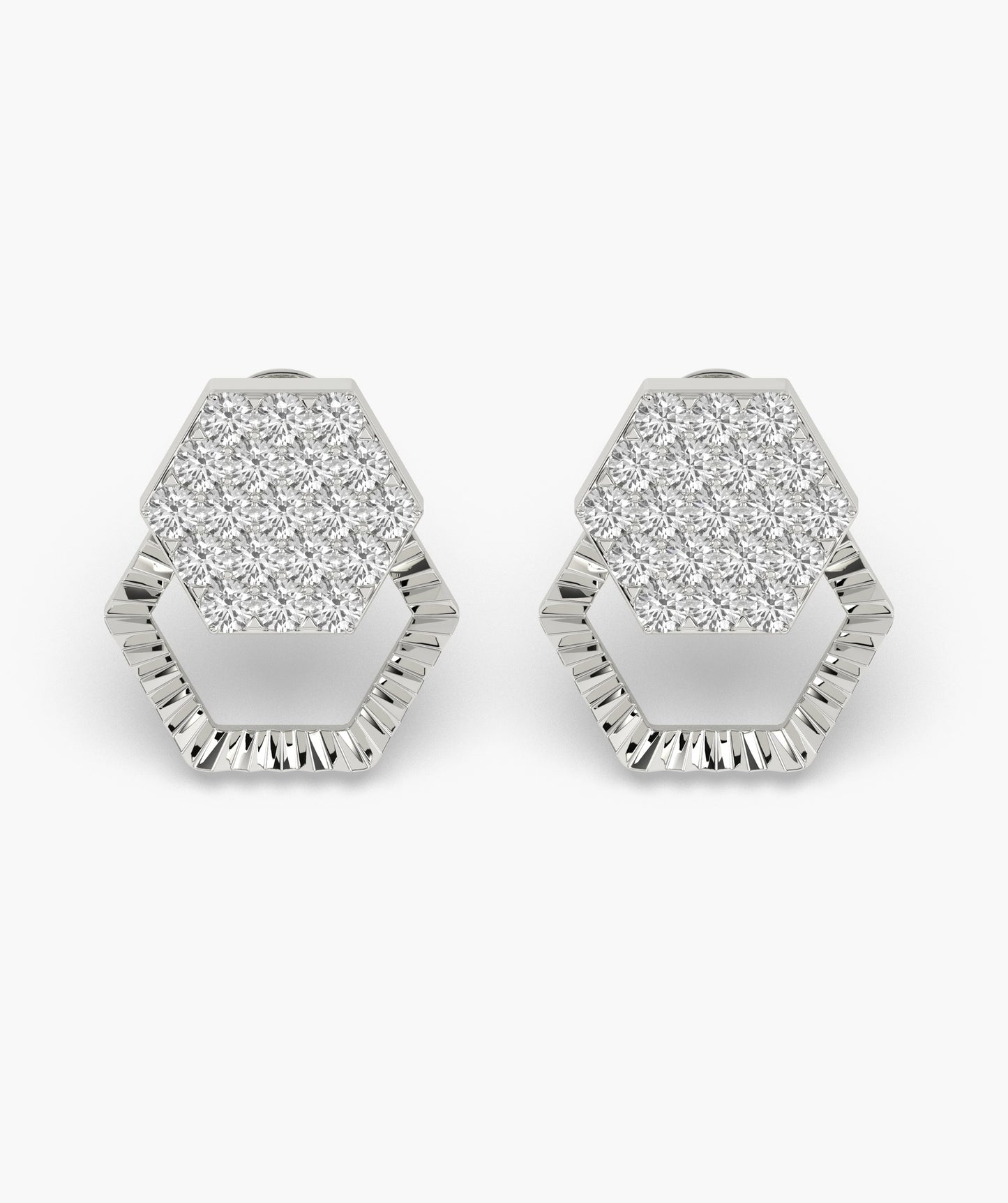 Diamond Cluster Hexagon Design Earrings