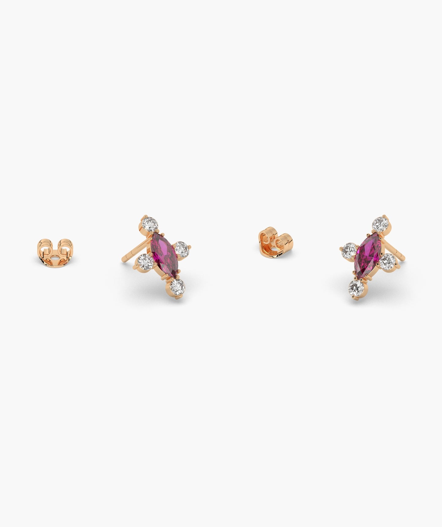 Marquise Red Diamond Compass Cluster Stud Earrings