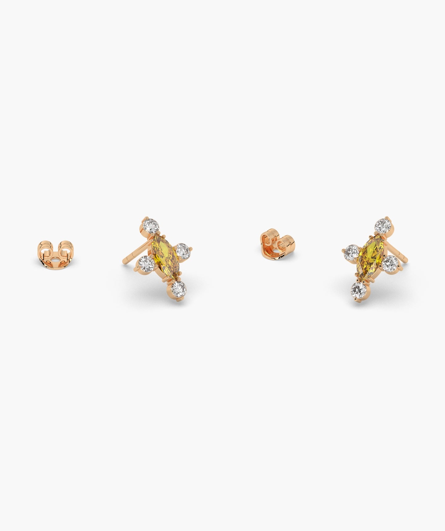 Marquise Red Diamond Compass Cluster Stud Earrings
