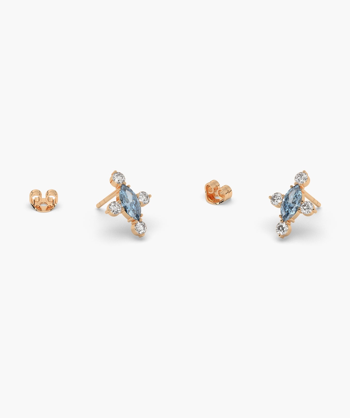 Marquise Red Diamond Compass Cluster Stud Earrings
