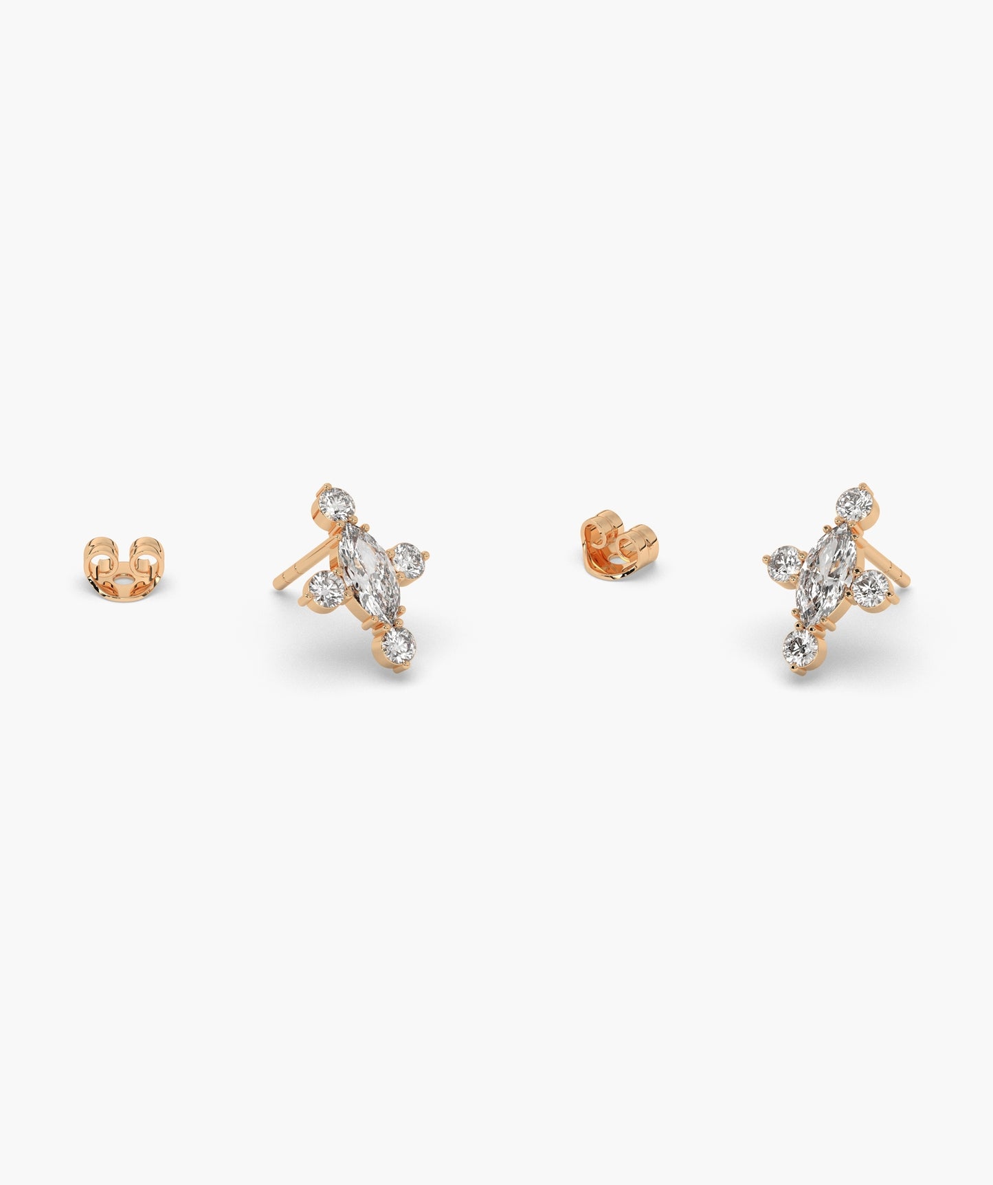 Marquise Red Diamond Compass Cluster Stud Earrings