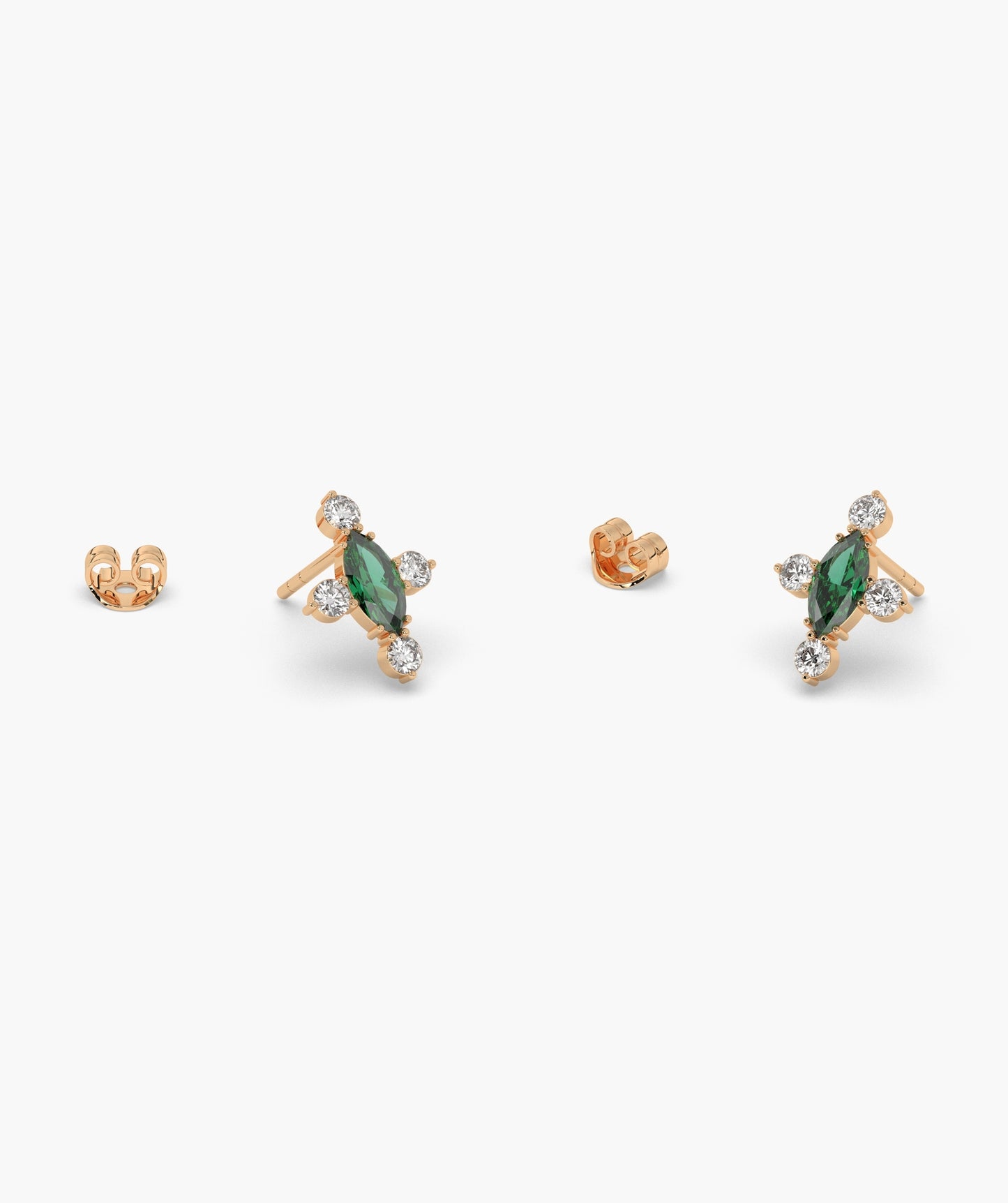 Marquise Red Diamond Compass Cluster Stud Earrings