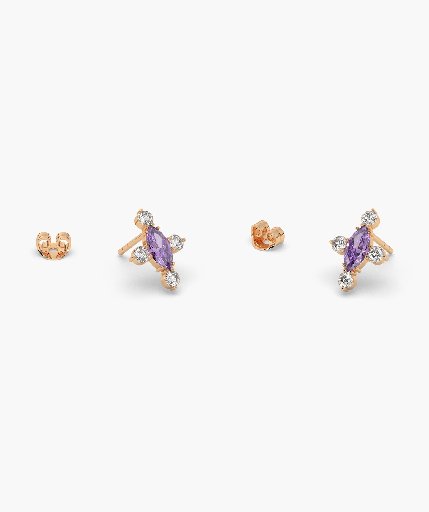 Marquise Red Diamond Compass Cluster Stud Earrings