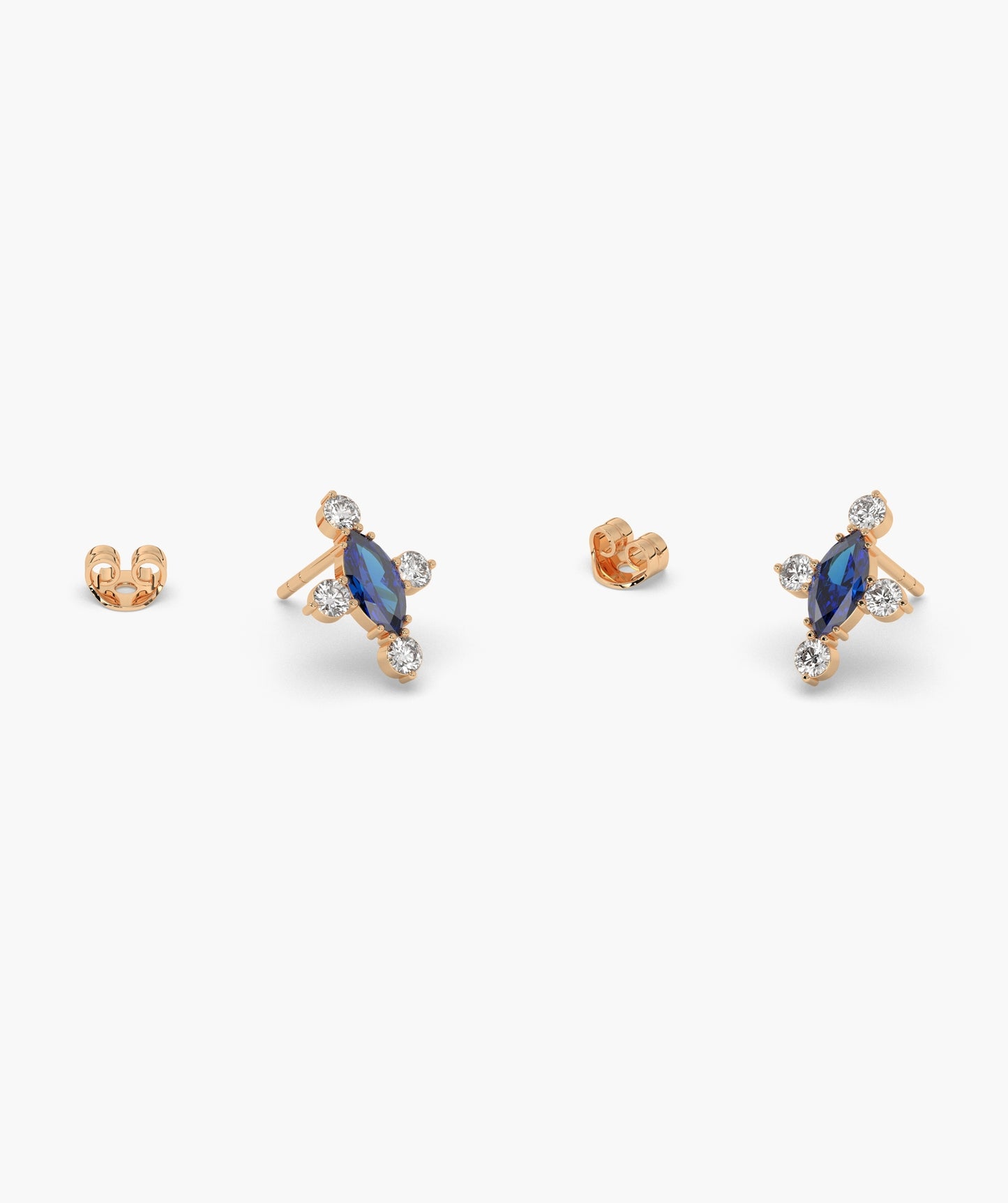 Marquise Red Diamond Compass Cluster Stud Earrings