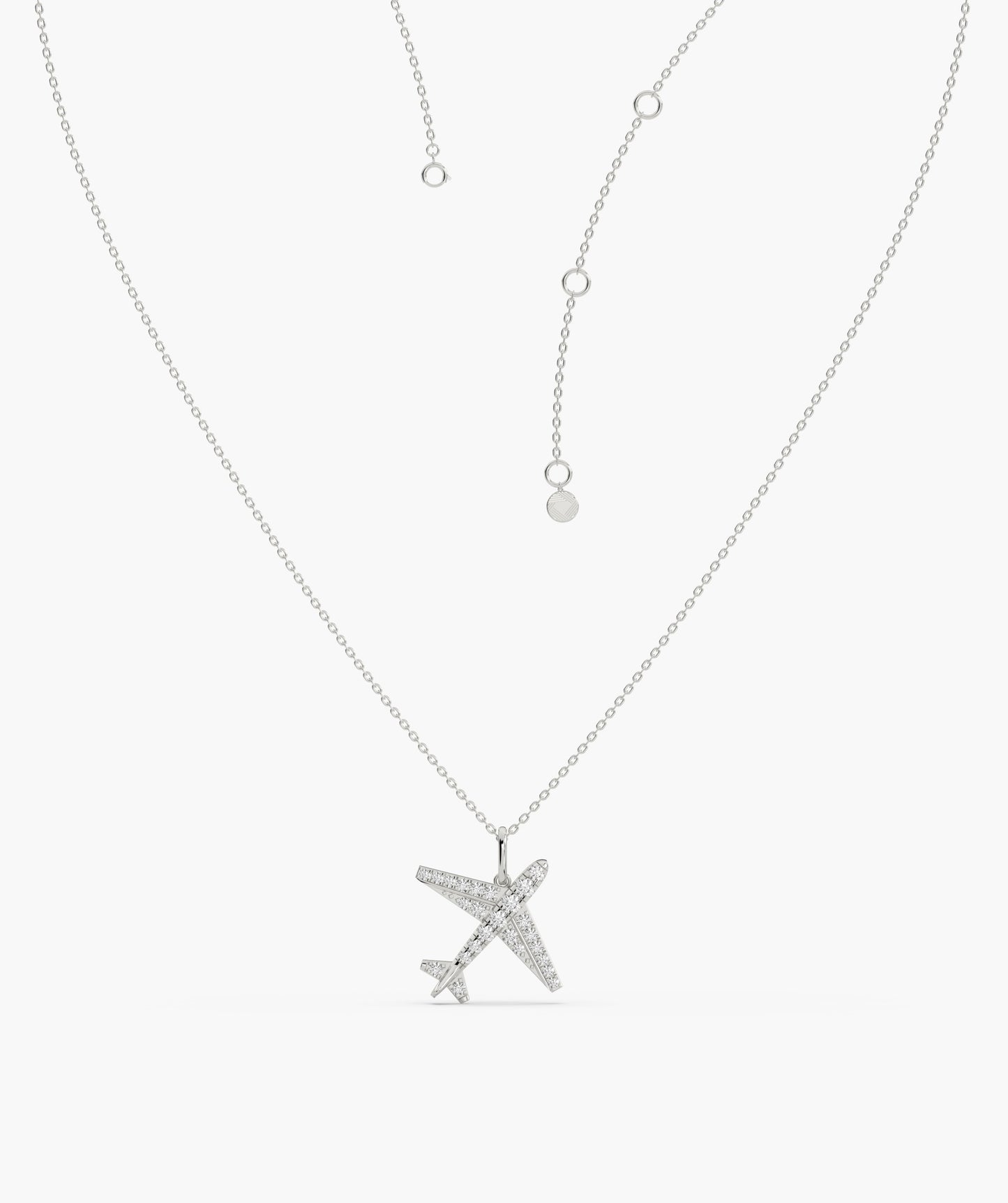 Diamond Airplane 14K Gold Necklace