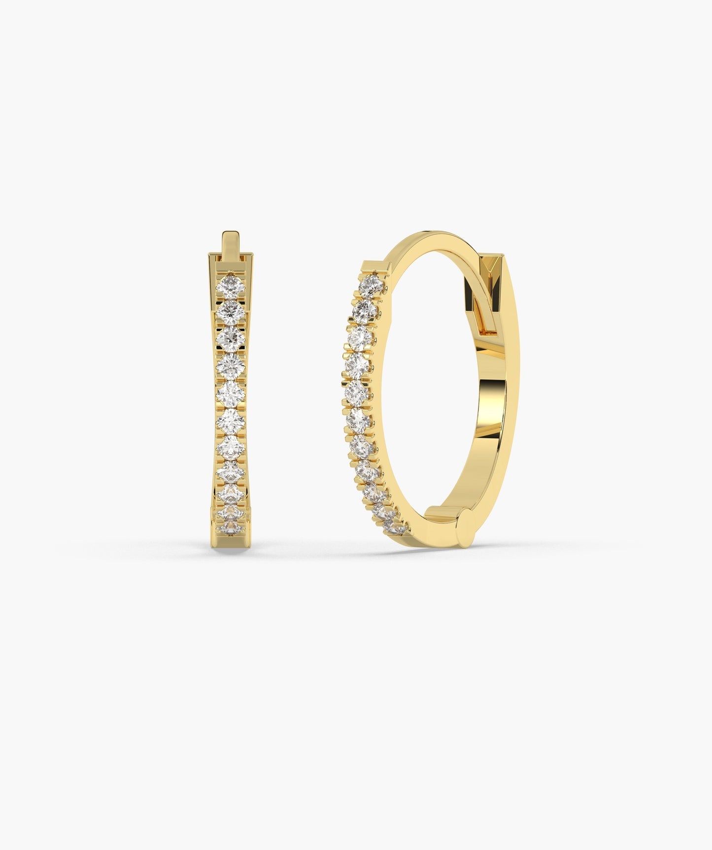 Diamond Row 14K Gold Hoop Earrings