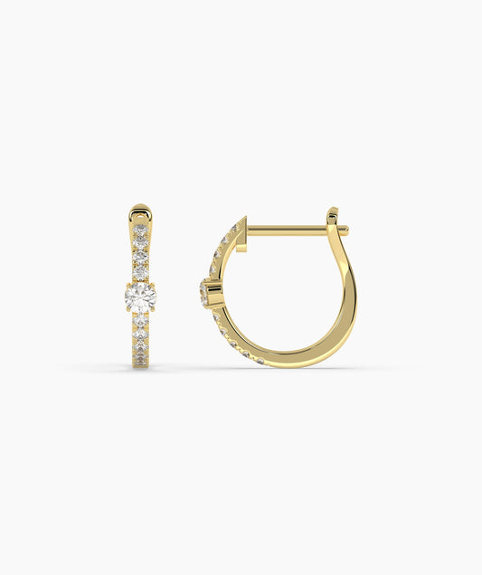 Center Solitaire Pave Diamond Huggie Hoops